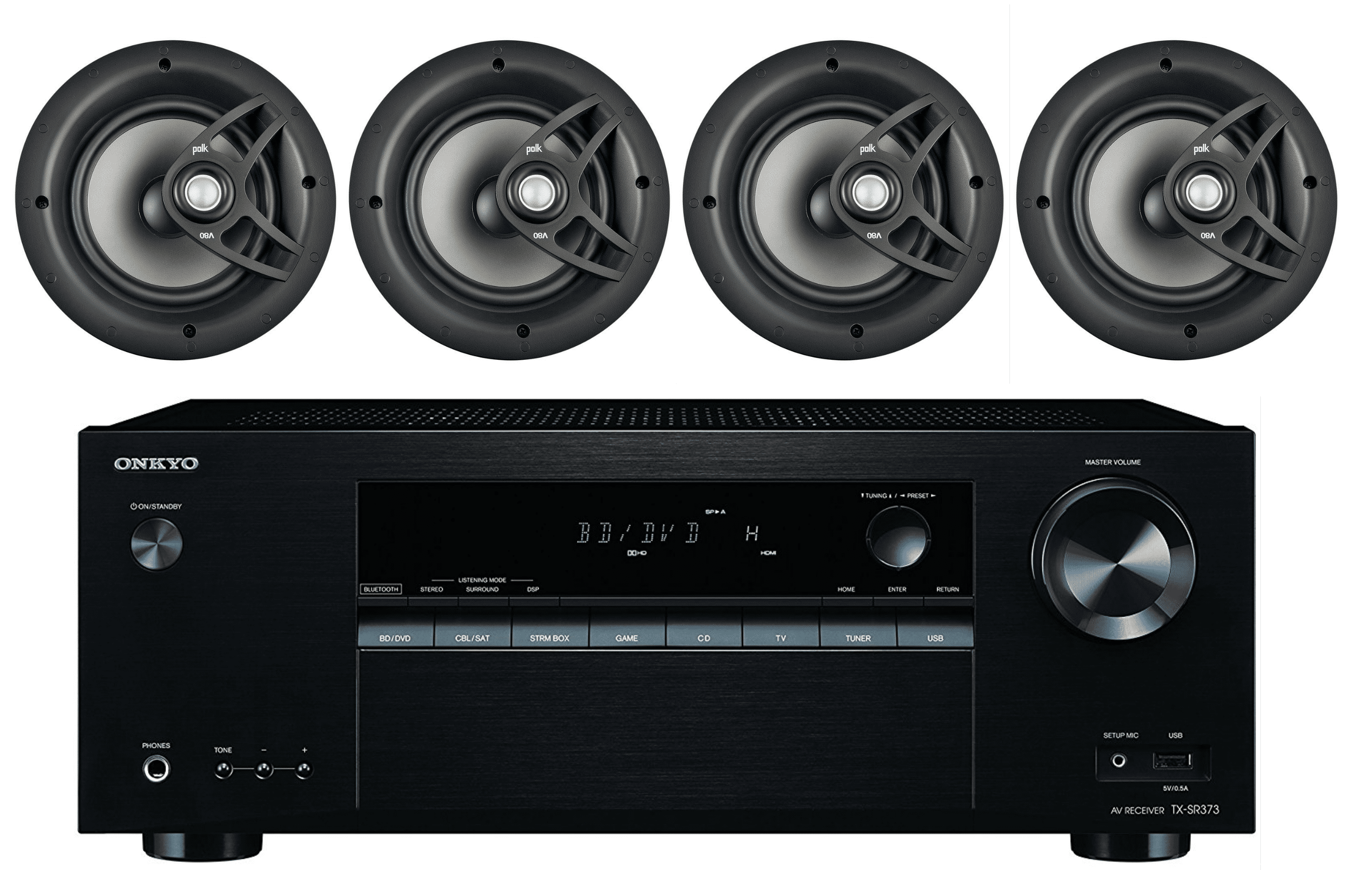 Onkyo 5.2 Channel Full 4K Bluetooth AV Home Theater Receiver + Polk 8