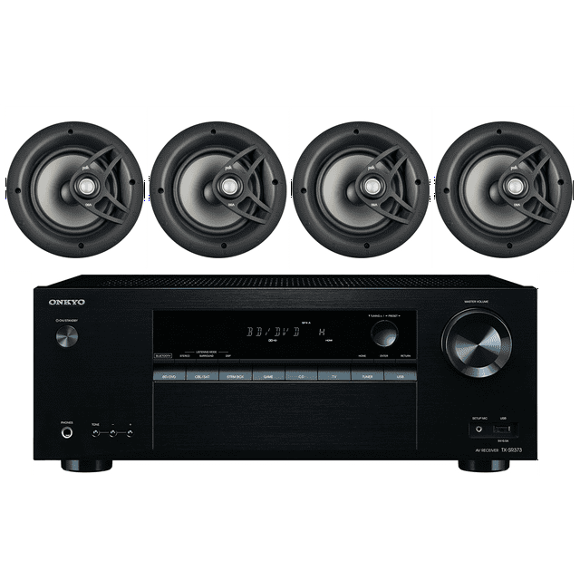 Onkyo 5.2 Channel Full 4K Bluetooth AV Home Theater Receiver + Polk 8" 2 Way High-Performance Natural Surround Sound In-Ceiling Speaker System (Set Of 4)