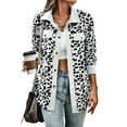 thumbnail image 2 of Women' Corduroy Leopard Jacket Button Down Long Sleeve Blouses Fall Jacket Casual Coat White XXXL, 2 of 6
