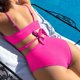 thumbnail image 4 of Trajes de baño Amzcrzy Tankini para mujer, trajes de baño, trajes de baño, bikini, traje de baño de color sólido para mujer + bañador y bikini dividido de moda, traje de baño rosa fuerte, L, 4 of 7