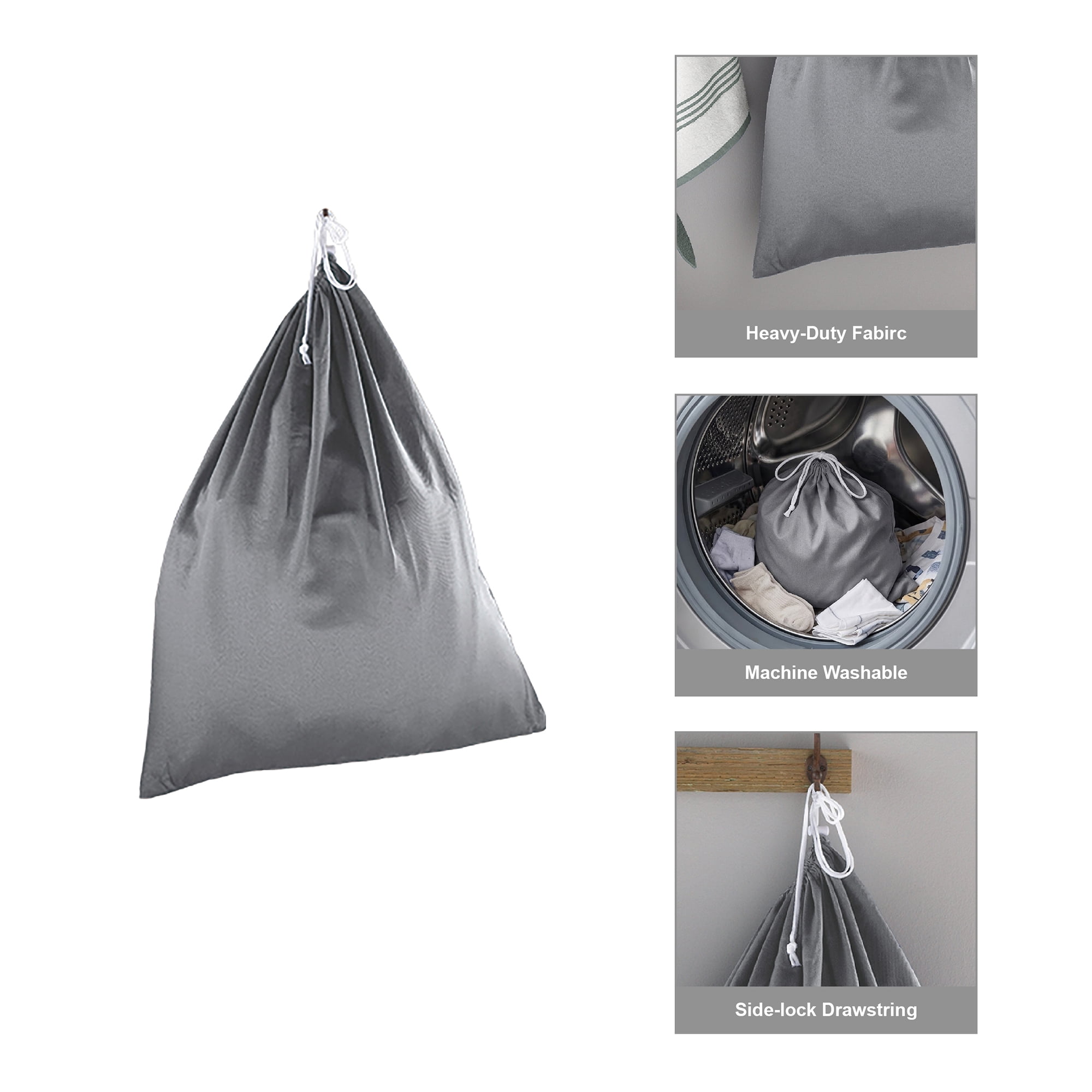 (3 pack) Mainstays Polyester and Cotton Laundry Bag, Durable Drawstring, For Clothing Transportation and Storage, Gray