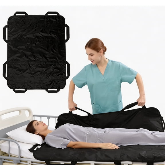 48" x 40" Bed Positioning Pad with Reinforced Handles ,Lifting Turning Patient Sheet Transfer Blanket for Caregiver, Bedridden, Elderly, Black