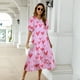 thumbnail image 1 of Puntoco Vestido Casual De Mujer Con Cuello Redondo Y Manga Corta Estampado Con Volantes Sueltos, Vestido De Playa Con Mangas Abullonadas, Vestido De Manga Corta Con Cuello Redondo, Rosa, Xxl, 1 of 4