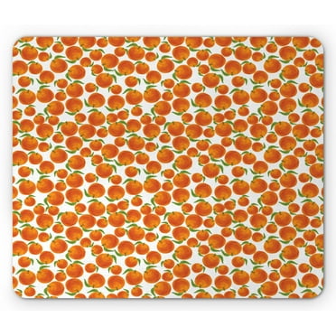 Tangerine Mouse Pad, Pattern of Hand Drawn Organic Juicy Oranges with Leaf, Rectangle Non-Slip Rubber Mousepad, Dark Orange Olive Green, by Ambesonne