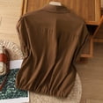 thumbnail image 5 of Tqcoqu Women's Linen Button Down Shirt Short Sleeve,Pleated Blouse Lightweight Loose Fit Casual Tops,Coffee Women's M-XXL, 5 of 5