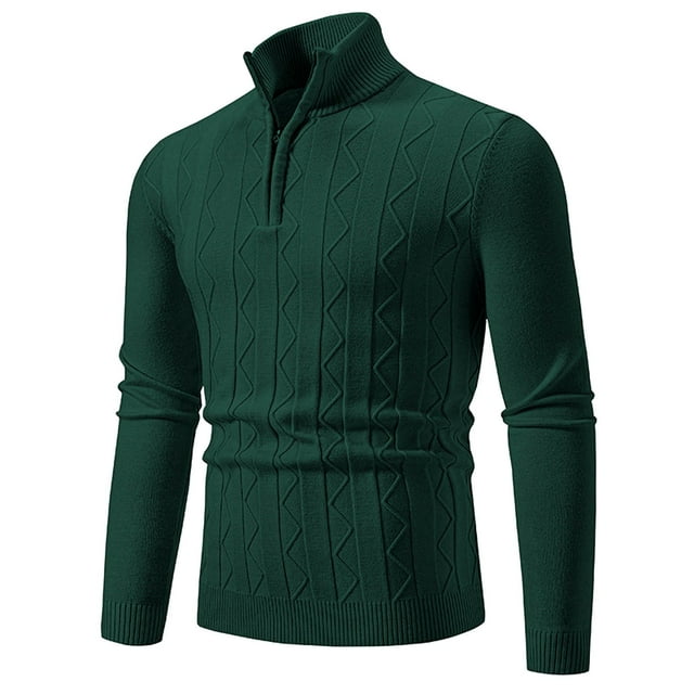 MIASHUI Chandail Col Montant pour Hommes Automne Hiver Tricot Grande Taille Mode Décontractée Couche de Base Manches Longues Vert Foncé,L