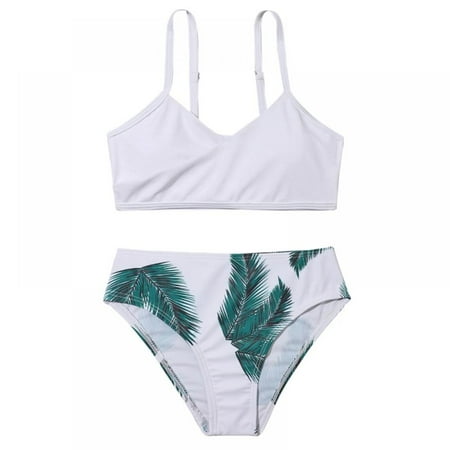 

Teen Girls Swimsuits Two-Piece Swimsuit V-Neck Bikini Swimsuit Solid Color Adjustable Shoulder Straps Sport Bikini