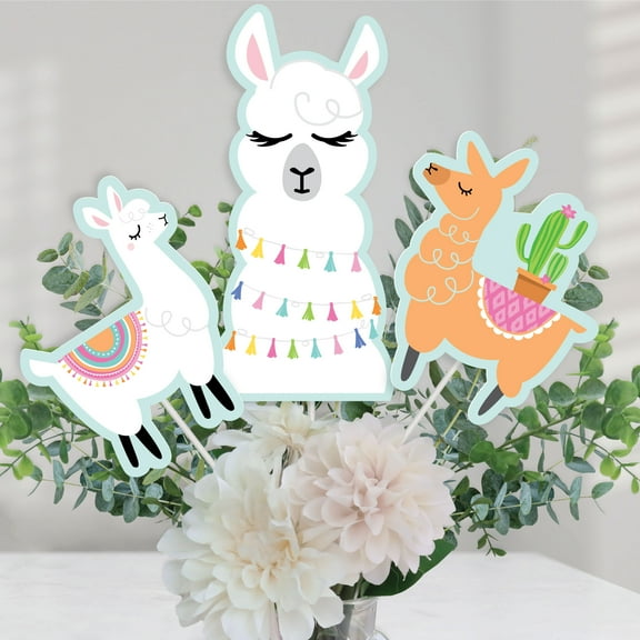 Big Dot of Happiness Whole Llama Fun - Llama Fiesta Baby Shower or Birthday Party Centerpiece Sticks - Table Toppers - Set of 15