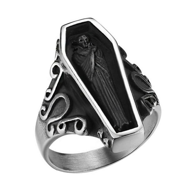 Anillo de ataúd humano, anillos para los dedos, accesorios para los dedos, anillo de declaración gótico Vintage personalizado para hombres, mujeres, 8 Yinane Anillo de ataúd humano