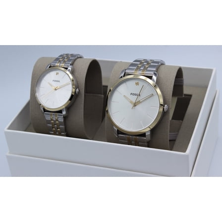 Fossil BQ2467Set His and Her Lux Luther Three-Hand Two-Tone Stainless Steel Watch Gift Set