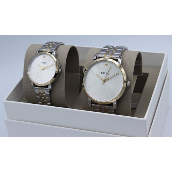 Fossil BQ2467Set His and Her Lux Luther Three-Hand Two-Tone Stainless Steel Watch Gift Set