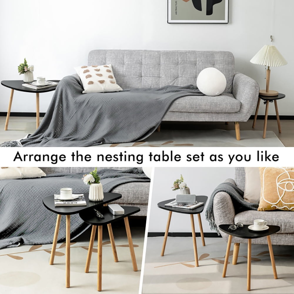 Finihen Nesting Coffee Table, Set of 2 Modern Nesting Coffee Tables Triangular Tabletop Bamboo Legs, for Living Room, Bedroom, Reception Room, Black Finihen Nesting Coffee Table, Set of 2 Modern Nesting Coffee Tables Triangular Tabletop Bamboo Legs, for Living Room, Bedroom, Reception Room, Black