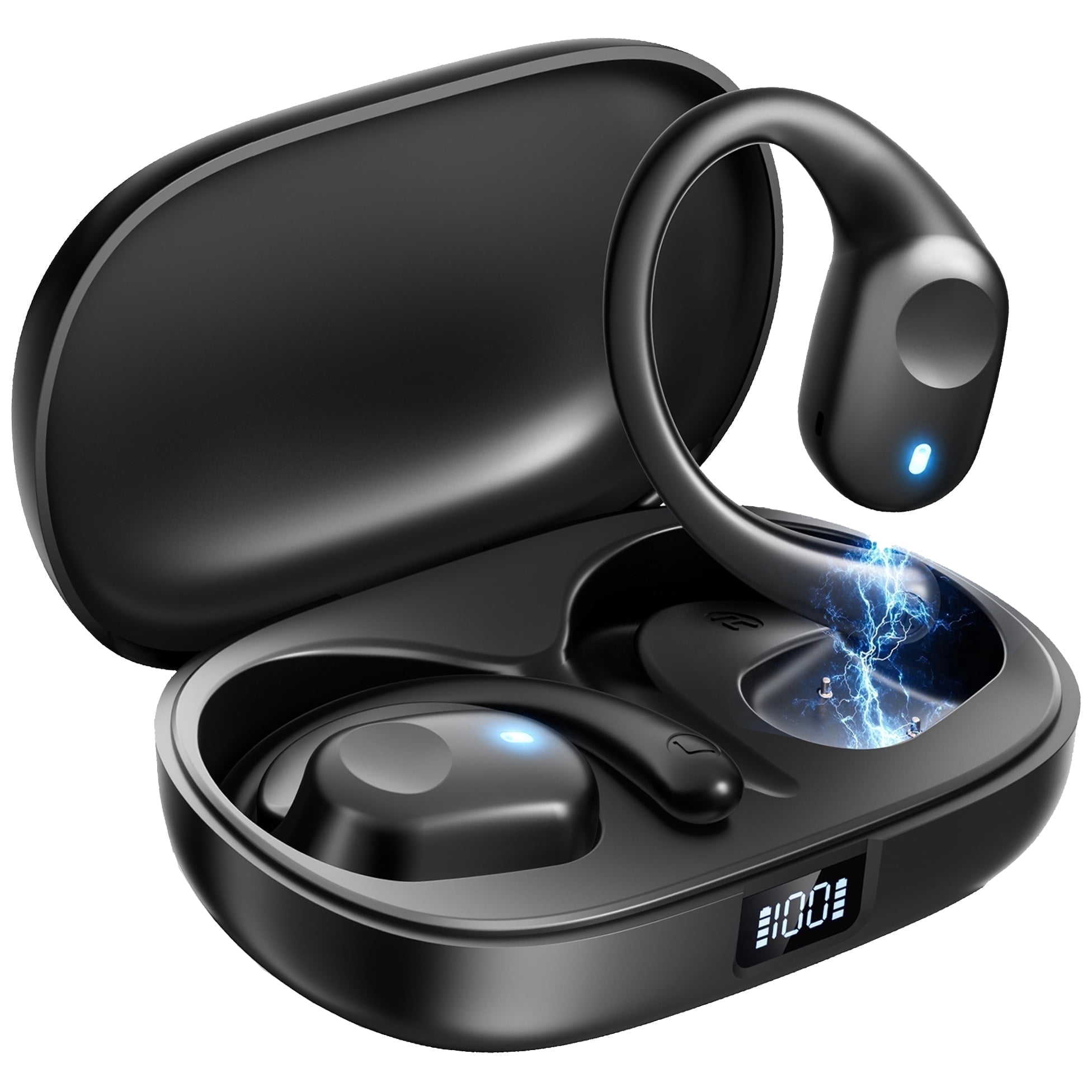 TPUFO Open Ear Wireless Earbuds Bluetooth Headphones with Noise Cancelling Mic, 48H Playtime HiFi Stereo Waterproof Ear Buds for Android iOS