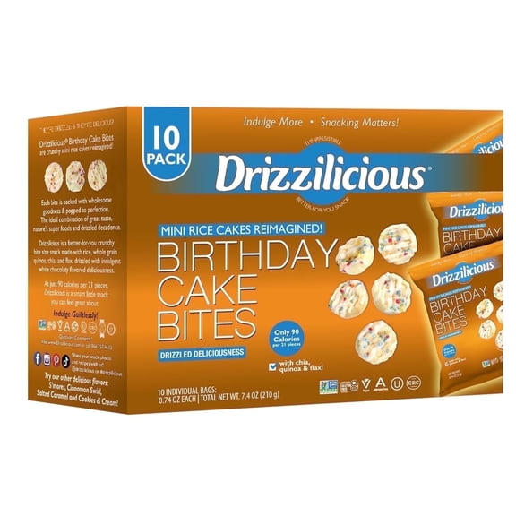 Drizzilicious Mini Rice Cakes, Birthday Cake Flavored Rice Cake Gluten Free Snacks, Rice Crisps 10-Pack