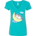 thumbnail image 3 of Inktastic Unicorn Moon Women's V-Neck T-Shirt, 3 of 5