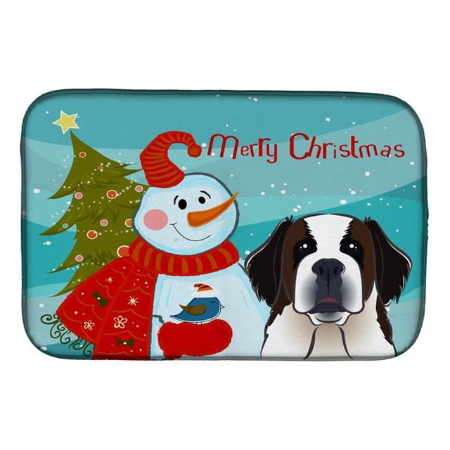 Carolines Treasures BB1866DDM Snowman With Saint Bernard Dish Drying Mat