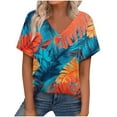 thumbnail image 2 of Royisotas Summer Women Plus Size Tops Casual Orange Short Sleeve Shirts Tropical Print V-Neck Women's Tshirts, 2 of 7