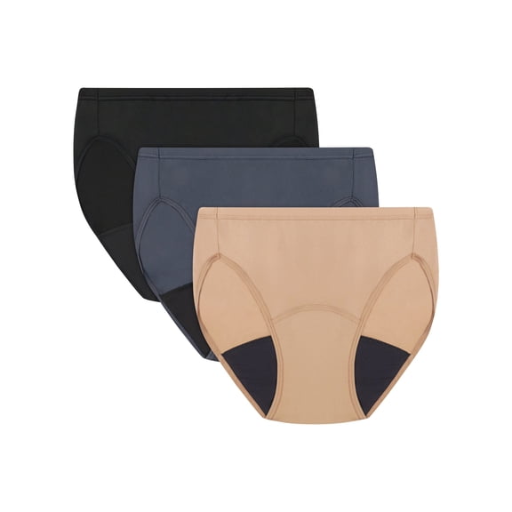 Hanes Comfort, Period. Women's Underwear High-Cut Pack, 3-Pack, Light Bladder Leak Protection Black/Grey/Beige S