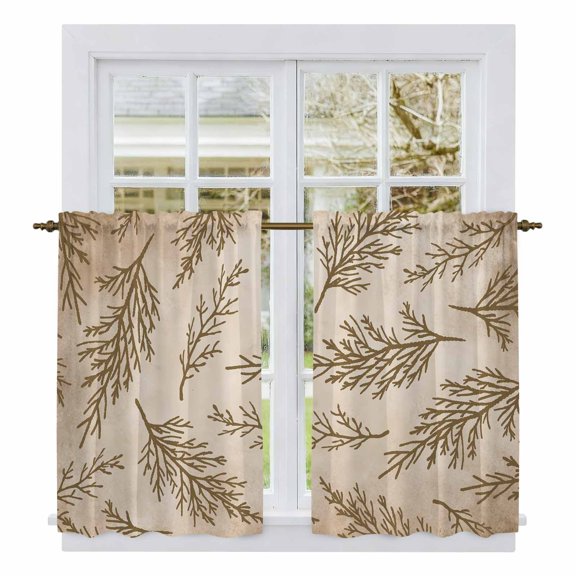 Brown Tree Branches Kitchen Curtain for Berdoom Living Room Cafe 45 Inch Length, Vintage Nature Brown Ombre Tiers Curtains Light Filtering Drapes Rod Pocket Window Treatment 2 Panels 52"Wx45"L