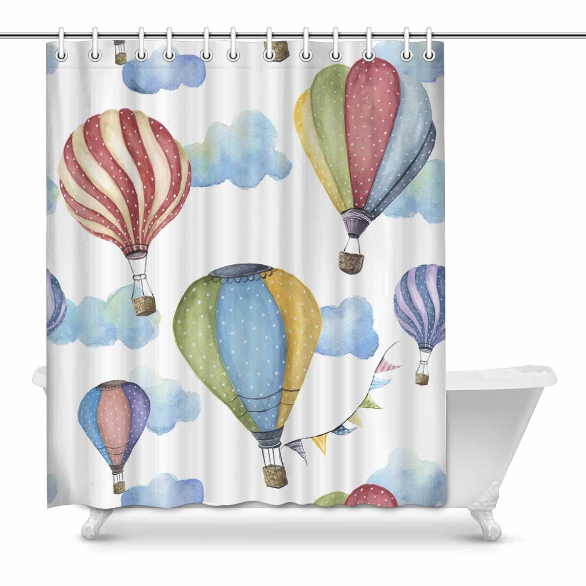 Yusdecor Watercolor Cartoon Hot Air Balloon With Flag Garlands And Watercolor Cartoon Hot Air Balloon