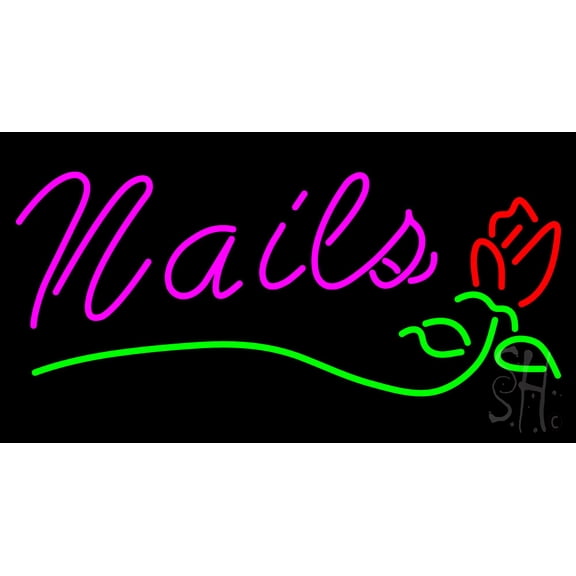 Pink Nails with Flower Logo LED Neon Sign 13 x 24 - inches, Black Square Cut Acrylic Backing, with Dimmer - Bright and Premium built indoor LED Neon Sign for Defence Force.