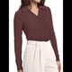 thumbnail image 2 of Camisas de Mujer de Larga, Informales, de Negocios, con Cuello en V, Suéter de Punto Acanalado, Blusas Ajustadas. Color Café M, 2 of 5