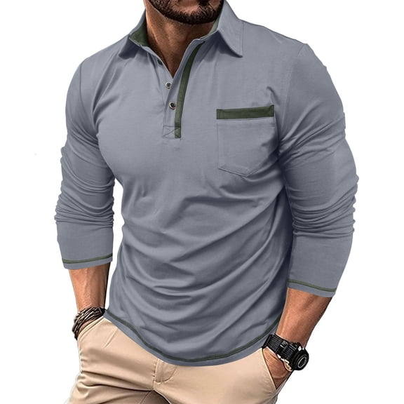 Kvture Business Casual Collared T-Shirts for Men Long Sleeve Pullover Versatile Button Up Workout Golf Tee Tops Gray Pullover XXXL