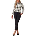 thumbnail image 2 of INSPIRAR CHIC Blusas de Trabajo para Mujeres con Cuadros y Lazo en el Cuello de Manga Larga XL Beige Negro, 2 of 6