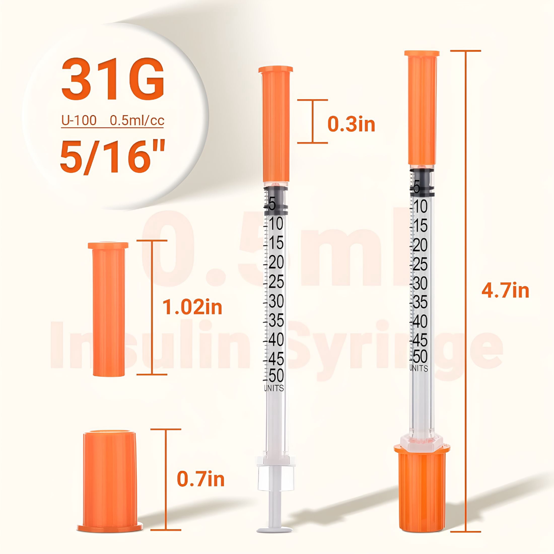 XIRQI 0.5Ml/Cc Lab Liquid Dispensing Syringes 31G,5/16"- 8Mm Individually Wrapped (Box of 100)