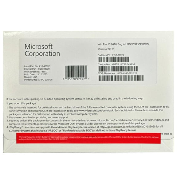 Microsoft Windows 10 Professional 64 -bit OEM | DVD with License Key