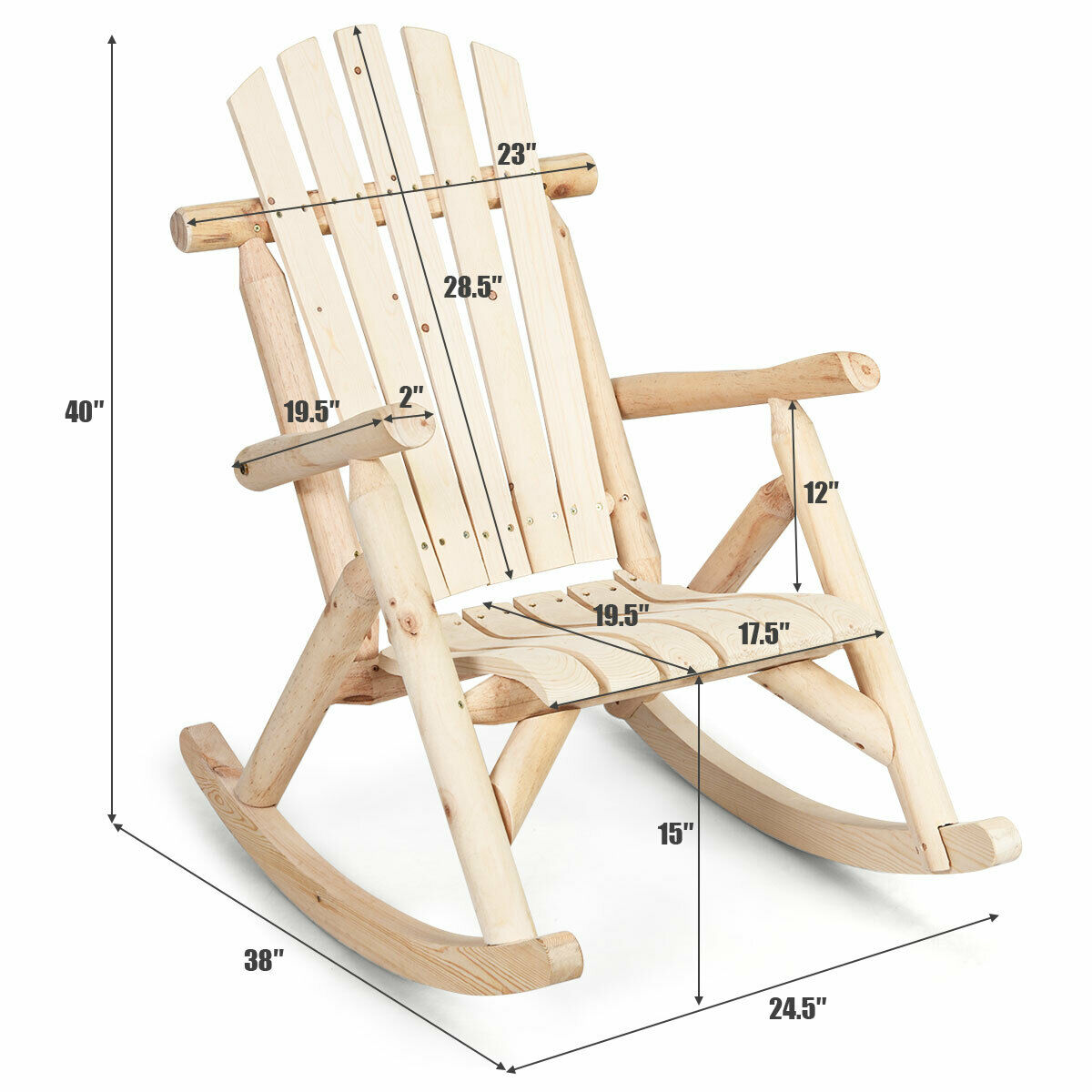Costway Log Rocking Chair Wood Single Porch Rocker Lounge Patio Deck Furniture Natural - image 2 of 10