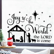 Joy to the World the LORD is come with Nativity Scene Manger Baby Jesus Holiday Decals Vinyl Lettering Christmas Wall Decal Size: 16.5"H x 22"L - Color:  Black
