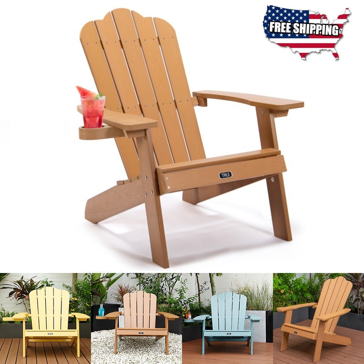 [Quick Delivery] Adirondack Chair, Outdoor Weather Resistant 380 lbs Capacity Load Plastic Patio Chairs for Pool Patio Deck Garden, Backyard Polystyrene Adirondack Chair,Brown - image 1 of 14