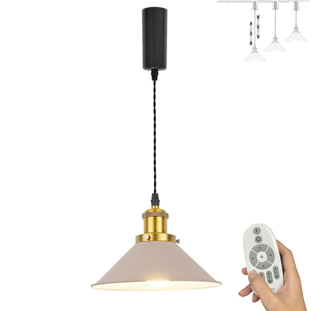 FSLiving Smart Group Control with Stepless Dimming H-Type Track Lighting Pendant Restaurant Adjustable Height Antique Brass Socket Light Khaki Shade, Halo Track Mounted for Kitchen Island, 5 Ft