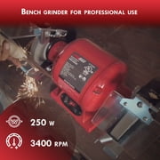 Promaker 6in Bench Grinder PRO-EB250 Voltage - Frequency: 120V - 60Hz Amperage: 2.1AMP Power: 250W(1/3HP) Speed: 3400rpm Chuck size: 6in x 3/4in x 1/2in Weight: 26.40Lb Cord: 6.5ft