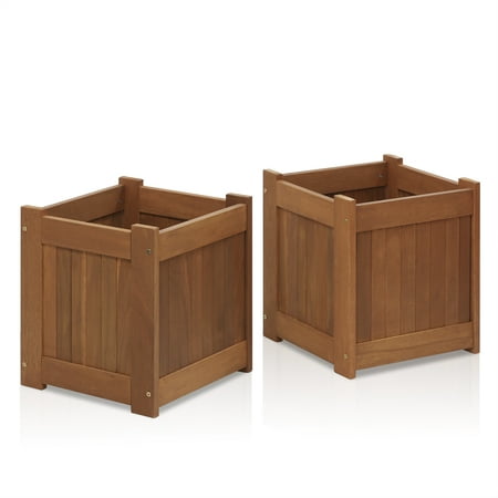 - Furinno Tioman Hardwood Flower Box in Teak Oil, Pack of 2, 2-FG16450