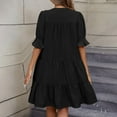 thumbnail image 6 of Oplxuo Tiered Ruffle Dress Women Summer Loose 3/4 Sleeve A Line Mini Dress Pleated V Neck Baby Doll Dresses with Pockets, 6 of 7