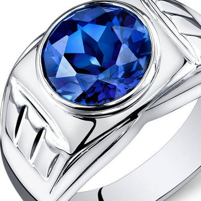 5.5 ct Round Created Blue Sapphire Bezel Ring in Sterling 5.5 ct Round Created Blue Sapphire Bezel Ring in Sterling