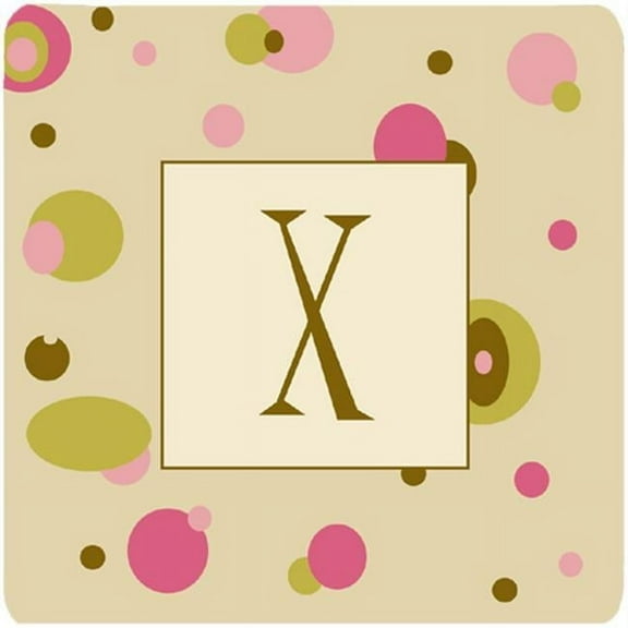 Monogram - Tan Dots Foam Coasters Initial Letter X, Set Of 4