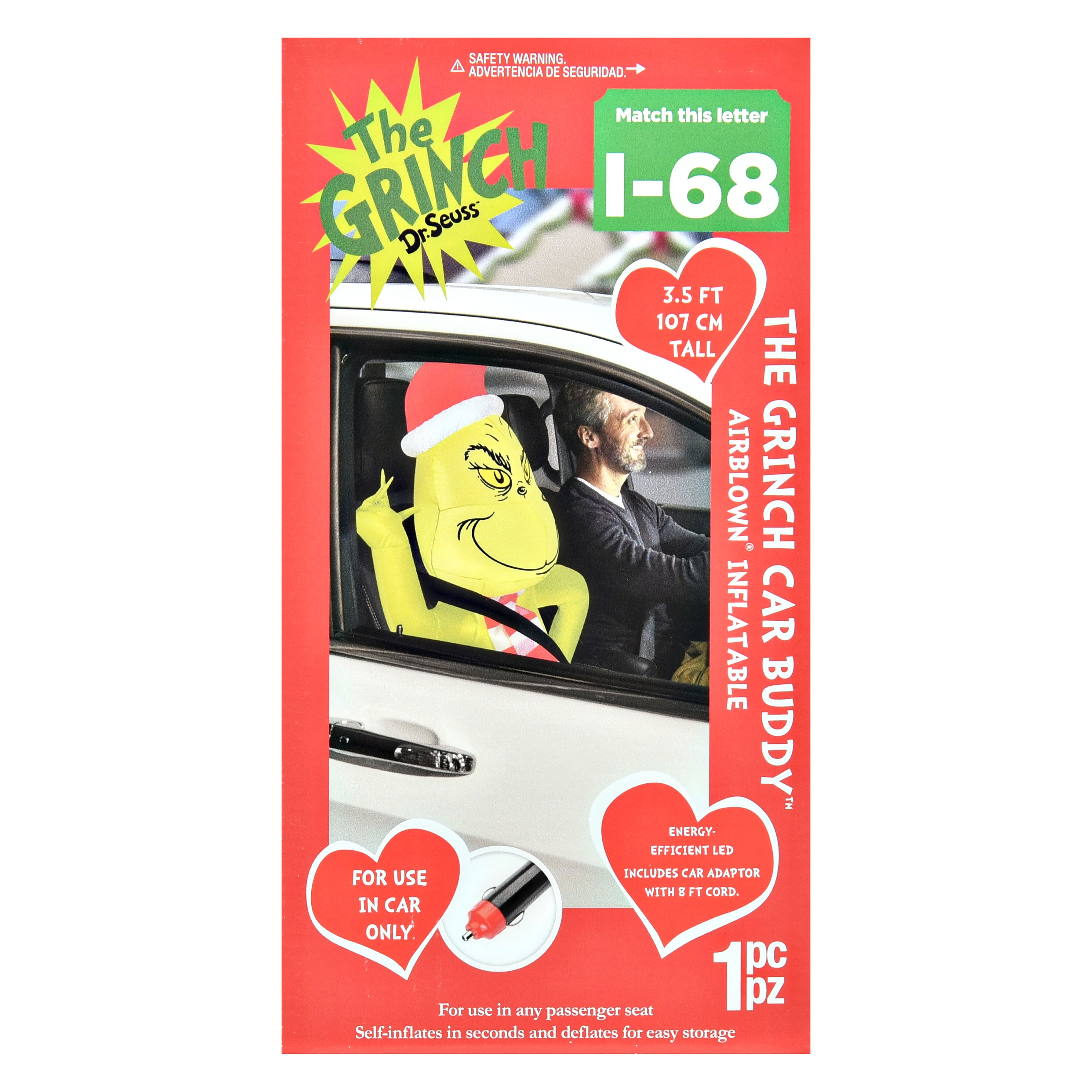 Dr Seuss THE GRINCH Car Buddy Christmas Airblown Inflatable Funny Gemmy 3.5  ft 191245181699