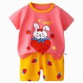 thumbnail image 3 of KPOPLK Toddler Baby Boy Girl Summer Outfit Short Sleeve Shirts Top and Casual Shorts Set Cute Kids Clothes Size 18-24 Months,Pink, 3 of 3