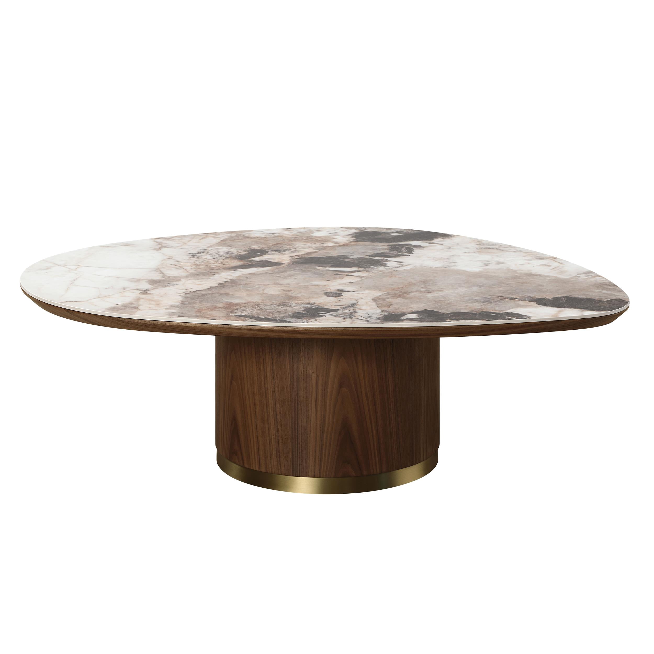 ACME Willene Contemporary Wood Coffee Table with Ceramic Top in Walnut