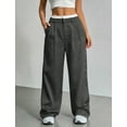 thumbnail image 2 of IWEMEK Striped Pants for Women Gray Business Work Palazzo Pants Color Block Cozy Dressy Trousers Size 2XL, 2 of 7