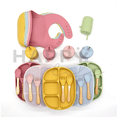 thumbnail image 4 of Set con vaso entrenador bebe + platos de bebe + baberos para bebe + cubiertos I BPA FREE I 5 piezas I Silicona grado alimenticio Happy Life  Kit comida bebe silicona 5 pcs, 4 of 9