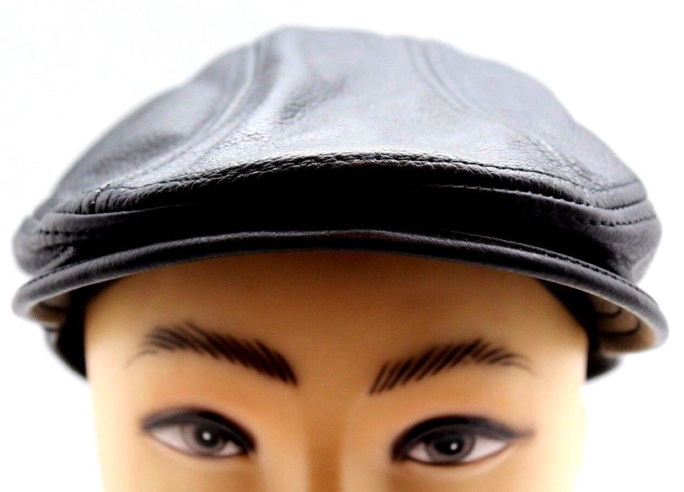 Ascot Cap Hat Black Leather Newsboy Gatsby Cabbies Flat Driver by JTC