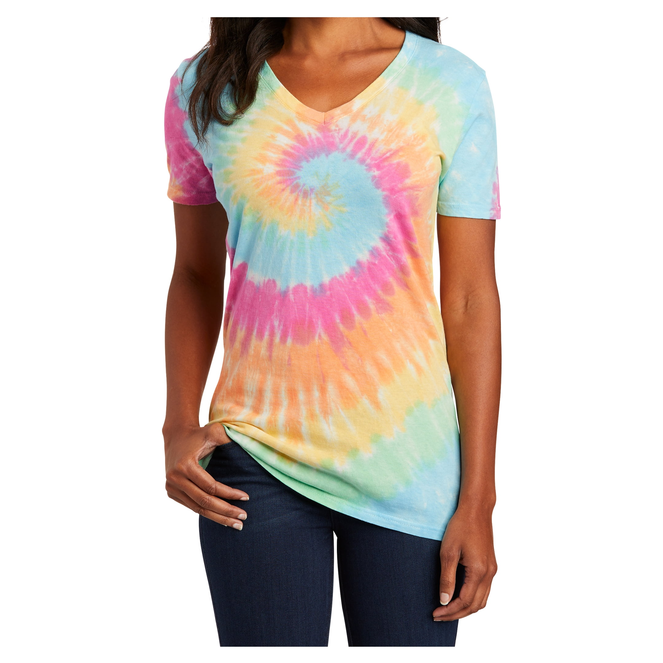 Mafoose Womens Tie-Dye V-Neck Cotton T-Shirt Pastel Rainbow 2X-Large ...