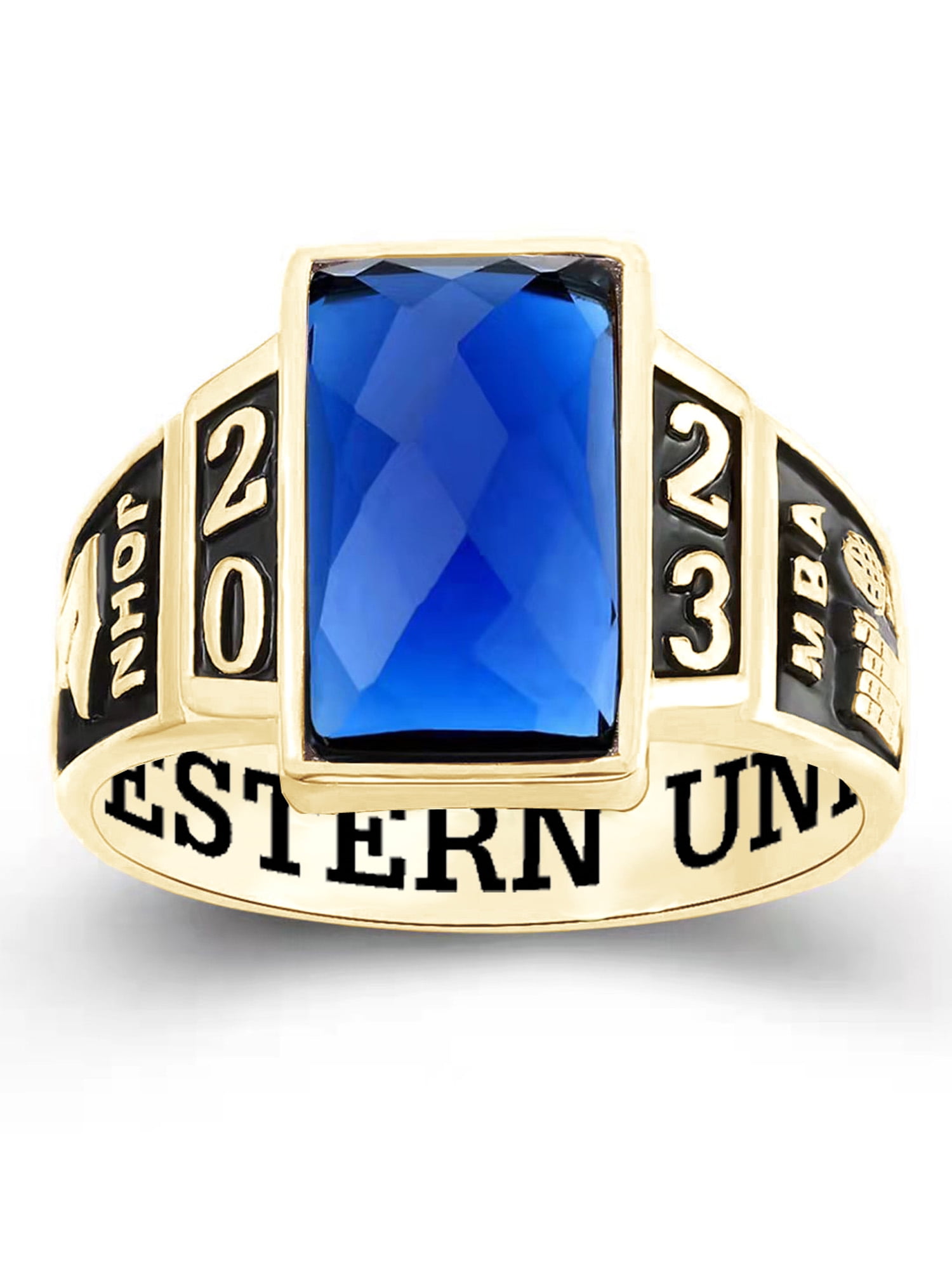 Mementos USA Custom Men's Class Rings 10kt Yellow Gold for High School and College-Checkboard