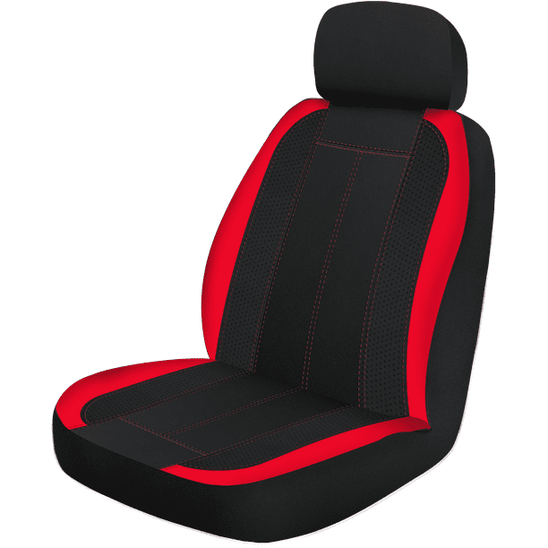 Auto Drive 2 Piece Car Seat Covers and Headrest Covers, Black Red Universal Fit