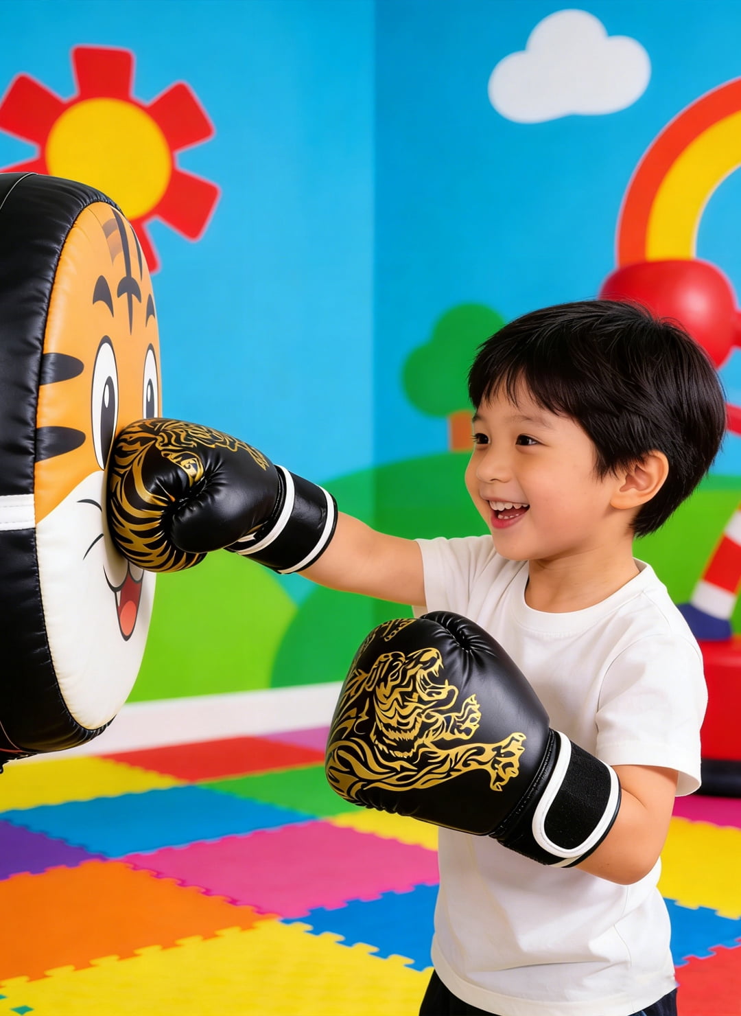 Children boxing gloves- Boxing Gloves with Tiger Pattern: Breathable, Protective & Comfortable for Training