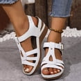 thumbnail image 2 of Wedges Heels for Women Peep Toe Cutout T-strap Sandals Summer Casual Vacation Beach Shoes Comfortable Orthopedic Walking Shoes Adjustable Buckle Strap White Size 9.5, 2 of 6